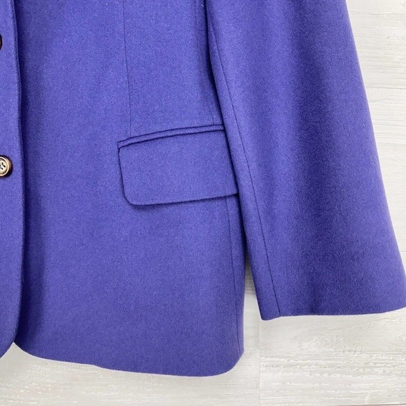 LL Bean Blazer Jacket Women Size 16 Petite Purple 3 Button Wool Cashmere Blend - Picture 3 of 14